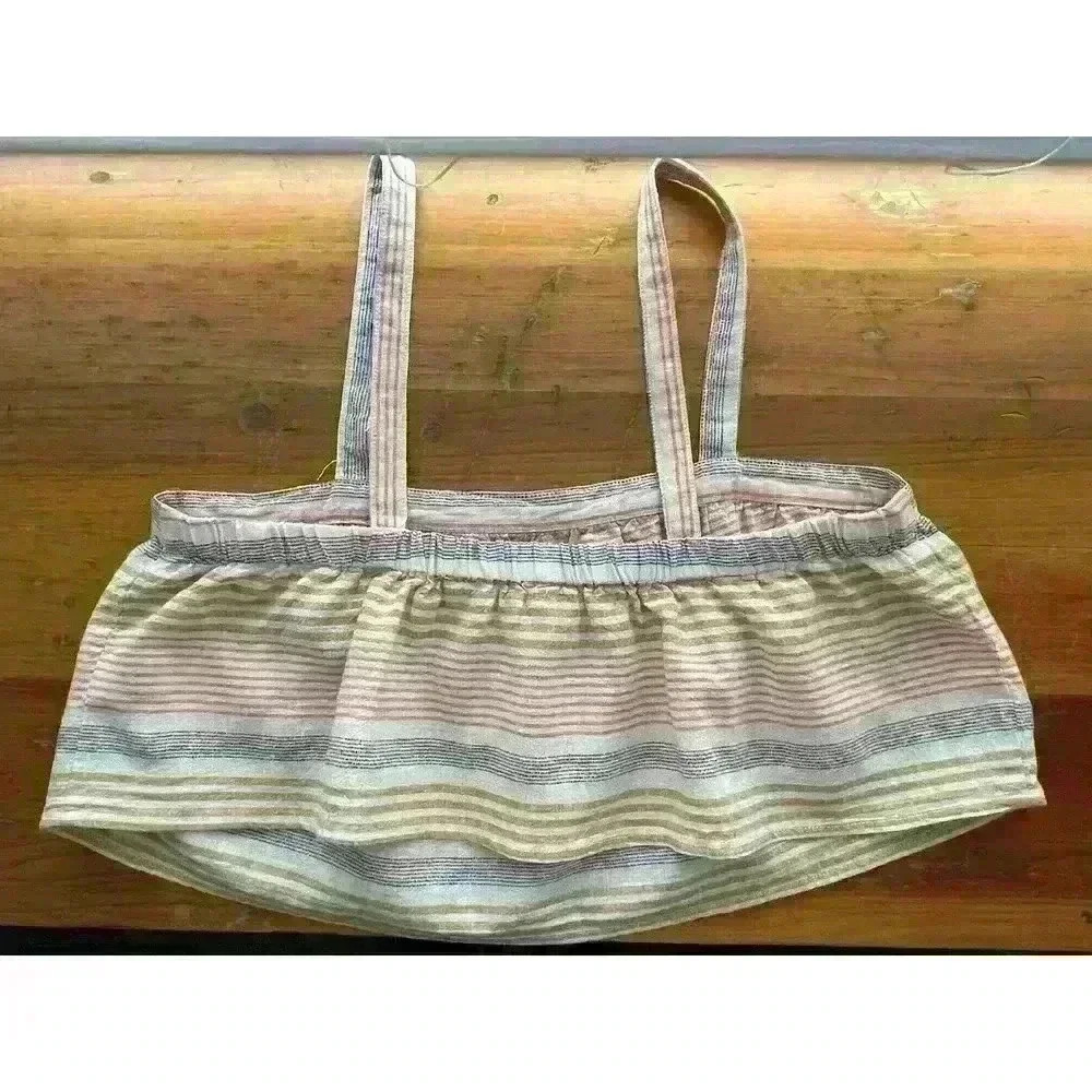 Kaisely Women's Size MED Cropped 100% Cotton Striped Yellow Pink Straps - Picture 6 of 8